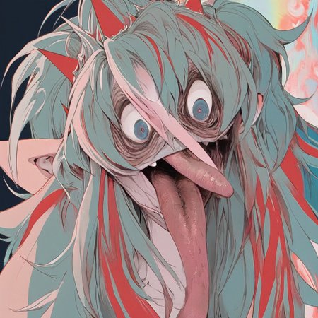 1boy, king koko, spiky hair, multi colored hair, crazy eyes, long tongue,