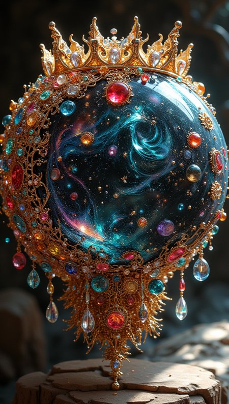 masterpiece, 4k, 8k, sharp, a intricate representation of a planet made of gems. There are pearl that are red and embedded inside of the crown, the light is cinematic during day in a pleasant nature setting.
detailmaximizer, Midjourney_Whisper <lora:[Flux1]_flux_vividizer:0.3> <lora:[Flux1]_scenery_lora_comfy_converted:0.2> <lora:[Flux1]_Opal_Fantasy_Flux:0.5> <lora:[Flux1]_aidmaPsychadelicChaosWorld-FLUX-v0.1:0.3> <lora:[Flux1]_aidmaImageUpgrader-FLUX-V0.1:0.1> <lora:[Flux1]_midjourney_whisper_flux_lora_v01:0.1> <lora:[Flux1]_SXZ_Nixeu_Flux:0.5>
