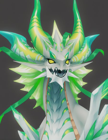 <lora:MidgardsomrPony2.0:0.8> Midgardsomr, solo, no humans, black background, sharp teeth, simple background, green hair, dragon horns, upper body, open mouth, green eyes, white skin, scales score_9, score_8_up, score_7_up, score_6_up, score_5_up, score_4_up
