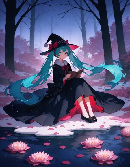 score_9,score_8_up,score_7_up,score_6_up,
hatsune miku,black gothic dress,witch_hat,
1girl,solo,<lora:potg-000004:0.8>,potg,watercolor_(medium),in winter,Volumetric Lighting,sitting,lotus_position,harbor,her foot sticking out,