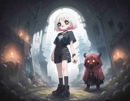 (score_9,score_8_up,score_7_up:1), 1girl, full body, pin-up angle, horror, Night time lighting, ambient lighting, smug, (goth, (black lipstick, black mascara, black eyeshadow)), (soft body), white hair pink highlights, short hair, choker, eyeshadow)) (alabaster rough skin), Large breasts, <lora:breasts++-PD-swooping-1.0:1> swooping breasts, (cry of fear), frozen night club, (<lora:zavy-cntrst-sdxl:1> chiaroscuro, low-key, horror), (<lora:goth_clothes:1> goth clothes, jewelry, black stockings, black shorts), <lora:Eldritch_Universe_Style:1>, <lora:add-detail-xl:1>