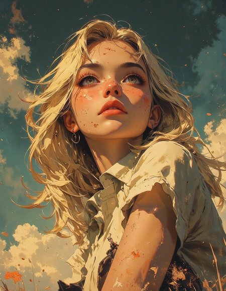 an anime masterpiece in Burnt Sienna and Pebbled Sand
