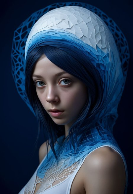 mysterious face, an exotic girl in artsy clothing, fading backlit background, (deep sea fading white to deep blue layered papercut in background), alluring goddess, by Minjae Lee, Carne Griffiths, Emily Kell, Steve McCurry, Geoffroy Thoorens, Aaron Horkey, Jordan Grimmer, Greg Rutkowski, amazing depth, double exposure, surreal, geometric patterns, intricately detailed, bokeh,  perfect balanced, deep fine borders, artistic photorealism , smooth,  great masterwork by Suiras  <lora:add-detail-xl:2>  <lora:Double_Exposure:0.5>