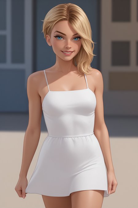 score_9, score_8_up, score_7_up, masterpiece, high quality, BREAK realistic
<lora:GwenomPonyLoRA:1>Gwnom, short blonde hair, freckles, eyebrow piercing, undercut, eyebrow piercing, summer dress, walking on the coast in italy, sunny, happy