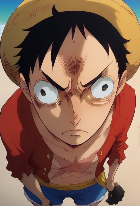 Luffy, Cap, Serious, Haki, Angry, beach, solo, insanity-angle, Expressiveh, zPDXL3, Comistyle,