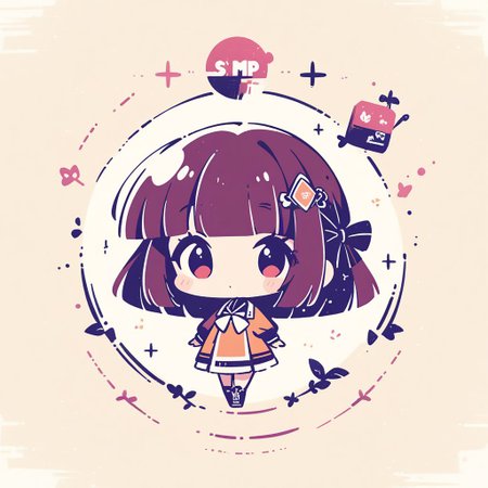 masterpiece, best quality, very aesthetic, absurdres,
2girls, long hair, chibi,
 <lora:stampsticker:1> (simple retro design, logo, manga style, 2tone),