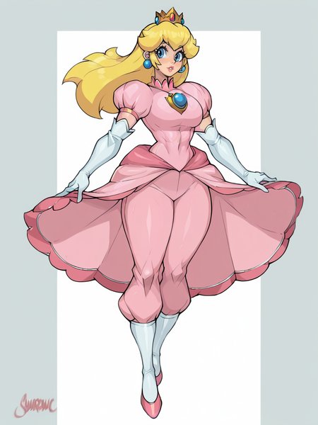score_9, score_8_up, score_7_up, score_6_up, score_5_up,  <lora:Sh4rd4n1cXLP:1> sh4rd4n1c, muscular female, curvy, 1girl, solo, long hair, full body, princess peach