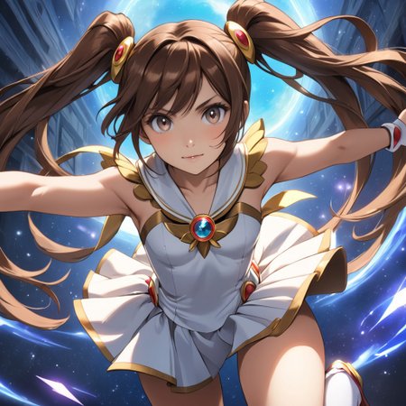 masterpiece, best_quality, solo,<lora:Kra_test:0.8>, k'ra, brown hair, grey eyes, twintails, small breasts, magical girl, score_9, score_7_up, source_anime, ntm,