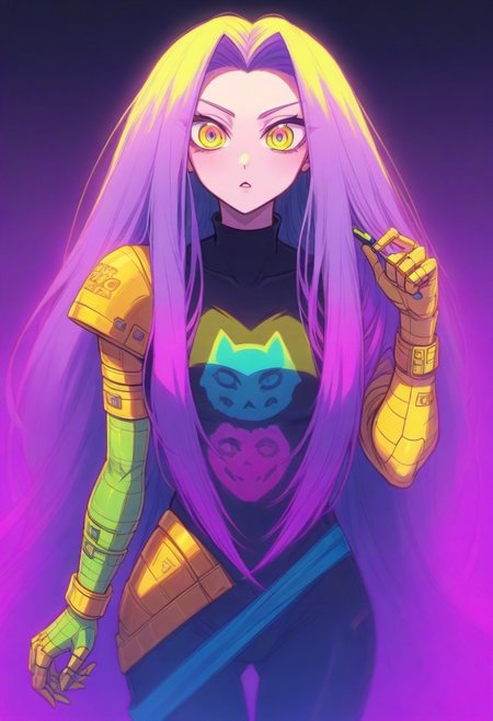 CyberPsycho, Auntie Medusa with sea-green blue-gray orange purple-gray color palette