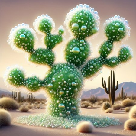 a cactus made of bubbles, wow_bbls, desert background, tumbleweed blowing across desert in background