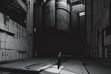 highly insanely detailed, masterpiece, top quality, best quality, highres, 4k, 8k, RAW photo, (very aesthetic, beautiful and aesthetic),  
tsutomu nihei,nihei_tsutomu,blame!,blame gakuen!,abara,TNstyle,sidonia_no_kishi,(deep horizon,city ruins,space,spacecraft,sidonia \(ship\),hangar,stairs,mausoleum,giant room,lab),ventilation fan,ventilation shaft,dome,gauna,gauna mech,walkway,machinery,light particles,wire,fence,cables,tubes,industrial pipes,tentacles,concrete walls,metal walls,lantern,decrepit,dystopia,destroyed,open space,vast scenery,perspective,flock,cyberpunk,science fiction,futuristic, 
<lora:blameLora_v10:1>, 
(1girl:1.3), 
solo focus, 
pure yellow background,pure black background,pure orange background,(neon color background,colored digital glitch background,colored smoke background),âââ
