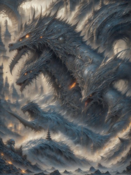 <lora:So_monsters:0.7>,so_monsters,infect,(Hōō:1.4),(The target is surrounded by a ring of fiery symbols.:1.3),A predatory fish with a mouth that unhinges to reveal rows of needle-like teeth.,, 8k,best quality,masterpiece,rule of thirds,superb,high resolution,sharp focus,extremely detailed description,professional,gorgeous and intricate details,