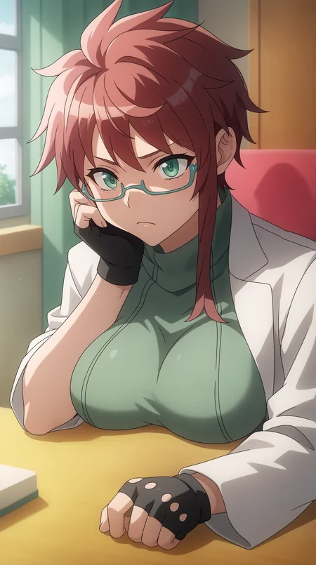 score_9, score_8_up, score_7_up, best background, detailed background, 4k, upscale, anime_source,  Konomi Suzue, Main Outfit, solo, breast rest, breasts on table  <lora:JN_Konomi_Suzue_Pony:0.8>