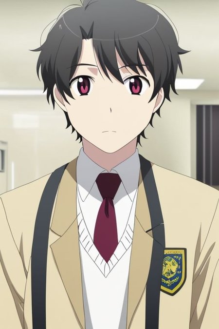 high resolution, solo, best quality, 1Boy, Inaho Kaizuka, Black Hair, school life, school uniform, OverallDetail