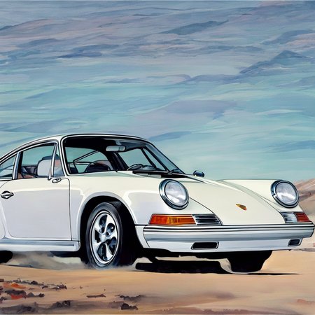 a porsche 911 driving through the desert near Palm Springs alone alone alone SCG768-illustrate