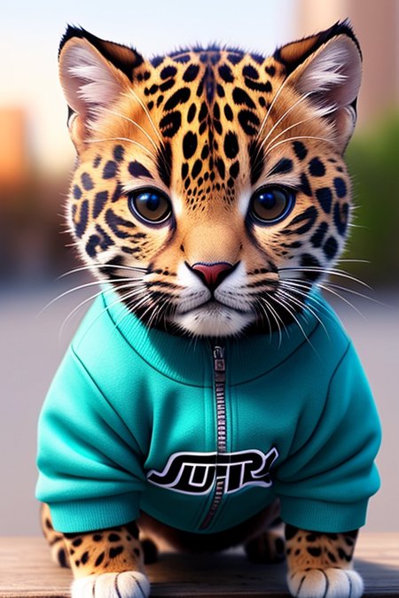 A cute Kawaii tiny hyper realistic baby jaguar, wearing hip hop clothes, city background. wide angle full body, 8k, Cinematography, photorealistic,epic composition Unreal Engine,Cinematic, Color Grading, Portrait Photography,Ultra-Wide Angle, Depth of Field, hyper detailed  _SamDoesArt2_, photorealistic, realistic, photorealistic, best quality, super high resolution, beautiful, masterpiece, best quality, perfect lighting, best quality, super high resolution, photo realistic, super detailed, masterpiece, best quality,