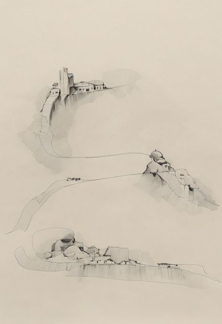 a professional hand sketch of architecture,
(POV view , DOF, first people view from the entrance, low angle shot:1.4),
(Ancient civilization, Alien Prometheus movie scene, dune movie scene:1.5), (The colonial city of the future, in the mist-filled Grand Canyon, on an unknown Earth-like planet, 2 moon on sky, Spaceship flight connects colonies, waterfulls:1.3), (Machu Picchu, a mountain settlement, incredibly spectacular:1.2), (Mario Botta:1.3), (avant-garde, future, reality, science fiction, photorealistic), (modern architecture:1.2), White limestone with black granite, fountain, waterfall, landmark, square, path, narrow street,
(Large Files, Ultra Realistic, 8K, 16k, FHD, HD, VFX, Perfect, Photography, composition, Architecture Sales Photography, Architecture Competition, Ultra High Resolution, Cinematography, High Resolution Image:1.1), (dramatic lighting, direct sunlight, ray tracing, clear shadow:1.2),  (real landscape:1.1), (blurred background:1.0), (urban background, more_details) ,
great lighting, extremely detailed, hillscastel, Neo Classic, Architecture sketch