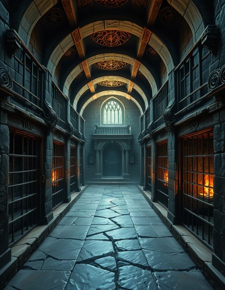 Deep within the necromancerâs fortress lies the Cell Block of the Damned, an endless crypt of imprisonment where no living beings resideâonly echoes of suffering and the restless remains of those long forgotten. The architecture is grotesque and unnatural, a fusion of blackened stone, rusted iron, and calcified bone, as if the walls themselves were formed from the fused remains of the dead. The air is cold, stale, and thick with an unnatural mist that coils like spectral fingers along the cracked floor.
Endless rows of iron-barred cells line the cavernous chamber, their interiors cloaked in unnatural darkness. Some cells contain skeletal figures, shackled in rusted chains, their hollow eye sockets glowing faintly with eerie green or crimson light. Others house shadowy wraiths, their indistinct forms flickering like dying embers, bound by ancient runes etched into the very fabric of the stone. A few cells appear completely empty, yet whispers emanate from withinâechoes of prisoners that no longer exist, but whose agony remains imprinted upon reality itself.
The walls pulse faintly, veins of necrotic energy coursing through their surface, feeding upon the despair and suffering trapped within. Chains dangle from the ceiling, some still swinging slightly as if disturbed by unseen forces. Along the floor, pools of black ichor seep from cracks in the stone, shifting unnaturally as if alive, swallowing anything that lingers too long.
At the heart of the chamber stands a monolithic iron cage, its bars twisted and gnarled, as though shaped by something with no regard for natural law. Inside, a shifting mass of bone, spectral energy, and dark mist writhes in eternal torment, its presence a gravitational wound in reality itself. The cage hums with an ominous resonance, its locks sealed with infernal sigils that glow with unholy fire, ensuring that whatever lurks within remains containedâfor now.
Above, an ancient stone archway looms, inscribed with ever-changing runes that bleed a slow, black liquid. Beyond it, the corridor stretches endlessly, shrouded in a choking fog where shapes move in the distance, watching, waiting. No footsteps ever echo in this place. No voices call out. Only the whispers of the forgotten, the endless creaking of rusted metal, and the sensation that somethingâsomething old, something hungryâis always watching.
This is not a prison.
It is a tomb for souls, a place where the dead are left to fester, to wither, and to become something else.
Style & Mood :
- Dark fantasy, gothic horror, necromantic aesthetics
- Cinematic, highly detailed, eerie lighting
- Infernal atmosphere, filled with shadows, glowing runes, and spectral entities
- Inspired by the works of ZdzisÅaw BeksiÅski, H.R. Giger, and dark medieval occultism
 <lora:SDXLFaeTastic2400:0.4> <lora:extremely_detailed:0.4> extremely detailed,<lora:necromancer_c3ll_bl0ck:1>,necromancer c3ll bl0ck, Masterpiece,best quality,hi res,8k,hi res,8k,award winning,(sharp focus, intricate, highly detailed),