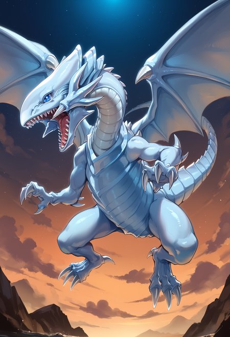 (score_9:0.9),score_8_up,score_7_up,rating_explicit,(zPDXL),(zPDXL3),
<lora:Maiden with Eyes of Blue PonyXL v1.2:0.8>, blue eyes white dragon, dragon, no humans, open mouth, solo, sharp teeth, flying, full body, blue theme, spread wings