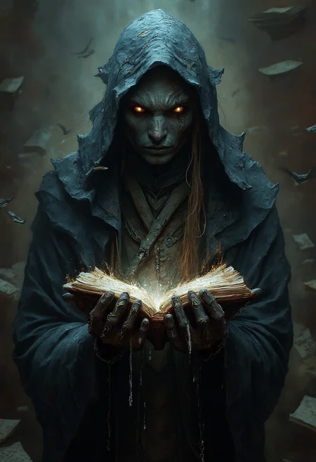 Appearance: A scholar dressed in dark, tattered robes, their fingers elongated and covered in strange glyphs. Their eyes glow faintly with an otherworldly light, and a swarm of spectral books hovers around them.
Backstory: Once a humble librarian, they stumbled upon a forbidden tome that connected them to an ancient, incomprehensible entity. Now they serve as the entity’s vessel, seeking forbidden knowledge while struggling to retain their humanity.
Abilities: Can summon eldritch constructs, unravel reality with forbidden spells, and manipulate time within limited areas. They can also commune with and control lesser dark entities.