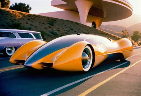 mobius, a concept car US Steel, retrofuturism, scifi  ,california art deco , leica f1.4 summilux , velvia 200 film , 1982