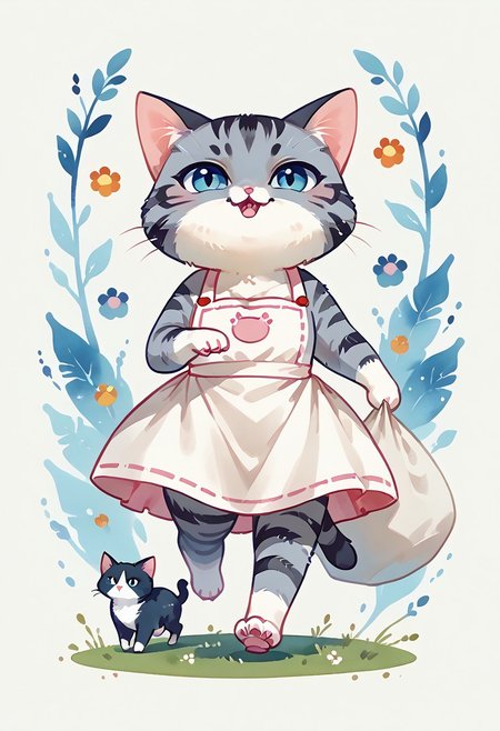 score_7_up, score_8_up, score_9, (full body:1.15), cat, animal kitten, chibi animal cat, Kus1cat, Chibi Art Style, furr, 
cute cat, game character, very cute, chef, watercolor style,
(gray striped cat with an apron running with a sack of flour:1.21),
(detailed background:1.23), HQ,