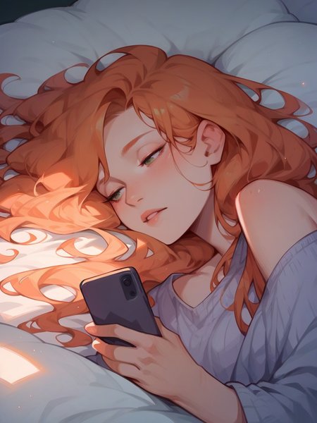 score_9, score_8_up, score_7_up, score_6_up, score_5_up,   <lora:ph0n3XLP_r1:1> ph0n3, holding phone, lying, 1girl, long hair, ginger hair,