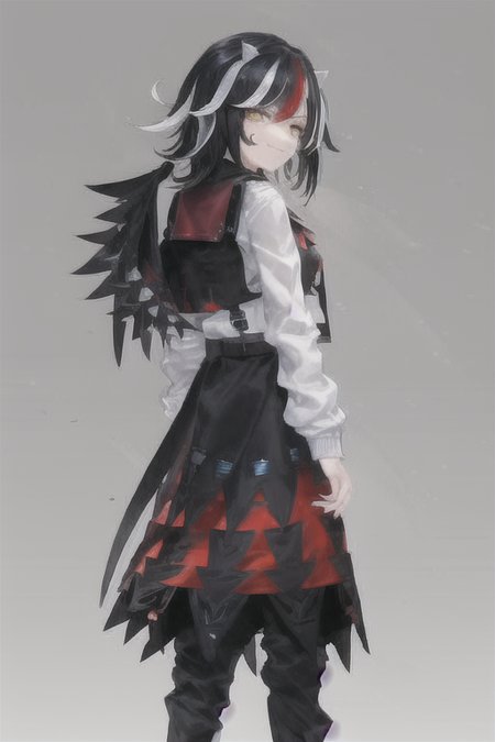 masterpiece, best quality, 1girl, solo, solo focus, (((kijin seija))), (horns:1.15), red eyes, multicolored hair, black hair, streaked hair, short hair, red hair, white hair, arrow \(symbol\), (((smug))),,, techwear, techwear jacket, tactical vest, tank and white miniskirt
Negab describe concept artist's cutelf color body concept artist nd style <lora:seijaKijin_seijaKijin:1> <lora:urbanSamuraiClothing_urbansamuraiV03:1>