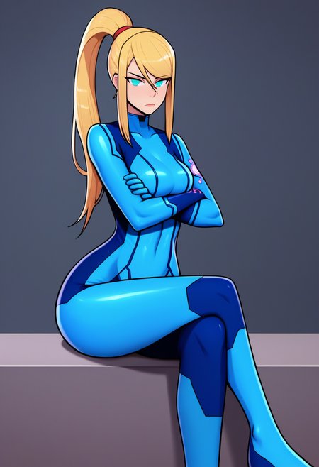 score_9, score_7_up, BREAK   <lora:kannelart-guy-PONYv1:1>, no pupils, 1girl, solo, samus aran, zero suit, crossed legs, crossed arms, standing, wide hips, skin tight, blue bodysuit,
