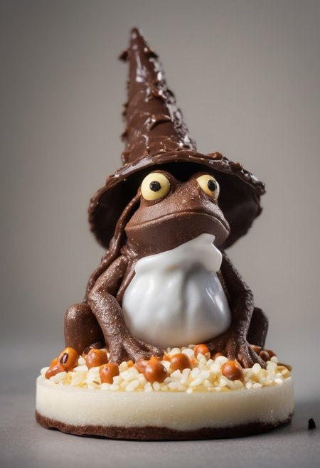 (chocolate frog with a wizard hat made of chocolate with googly eyes), eating chocolate goo, sharp teeth,  surrounded by chocolate chips
 Close up, space stars background.
(skeleton glowing)
zavy-flrscnc, fluorescent, fluorescent spraypaint,