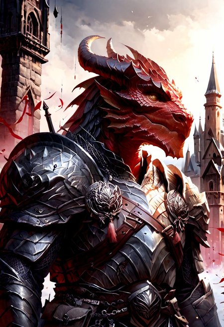 score_9, score_8_up, 8, score_7_up, score_6_up, solo,  massive dragonborn with strong armor, red scale dragonborn, in the cathedral , dutch angle, scale mail armor, 40 year old, FFAOR,