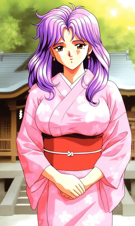 general,highres, ultra-detailed,very aesthetic,best quality ,best hands, BREAK <lora:Kagami_Mira_Tokimeki_Memorial_IS:1>
Kagami_Mira(Tokimeki_Memorial), 1girl, solo, purple hair, long hair, Parted bangs, earrings, large breasts, brown eyes,
japanese clothes, kimono,shrine,
shrine,