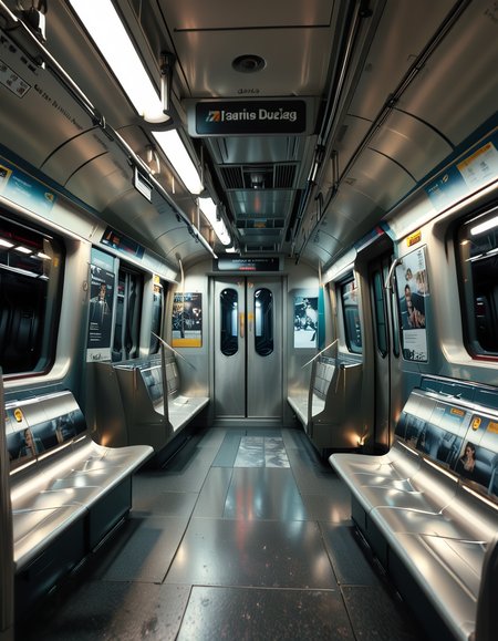 A quiet moment inside a modern subway train,Subw4y tr41n:, with a single woman sitting on a worn yet clean seat. The woman is positioned in the middle of the train car, gazing thoughtfully out of the window as the city lights streak by in a blur. She has a calm yet introspective expression, her posture slightly slouched as if lost in her thoughts. She is dressed in casual attire: a long beige trench coat draped over her shoulders, a soft knit scarf, and comfortable jeans. Her hair is slightly messy, as though tousled by the wind, and she holds a small, well-worn leather handbag on her lap.
The subway car itself is clean but shows signs of wear, with muted blue and gray seats, scuffed metal poles, and advertisements in frames lining the walls above the windows. Some of the ads are slightly peeling, and they showcase a mix of local businesses and city announcements. The overhead lighting is fluorescent and slightly harsh, casting soft reflections on the polished, slightly scratched floors.
The windows of the subway reflect faint glimpses of the woman and the interior of the train, while revealing the city outsideâa mix of blurred lights, urban graffiti, and the occasional dark tunnel as the train moves through the underground. The walls of the subway tunnel outside are textured with concrete and sporadic markings, adding depth and realism to the scene.
The train is mostly empty, with a few other empty seats scattered throughout the car. Subtle details, like a faint coffee cup stain on one of the seats and a discarded newspaper on the floor, give the environment a lived-in feel. The atmosphere is serene and slightly melancholic, with the hum of the moving train and the rhythmic clacking of wheels on tracks contributing to the overall sense of quiet reflection.<lora:SDXLFaeTastic2400:0.4> <lora:extremely_detailed:0.4> extremely detailed, <lora:Subw4y_tr41n:1>, Masterpiece,best quality,hi res,8k,hi res,8k,award winning,(sharp focus, intricate, highly detailed),