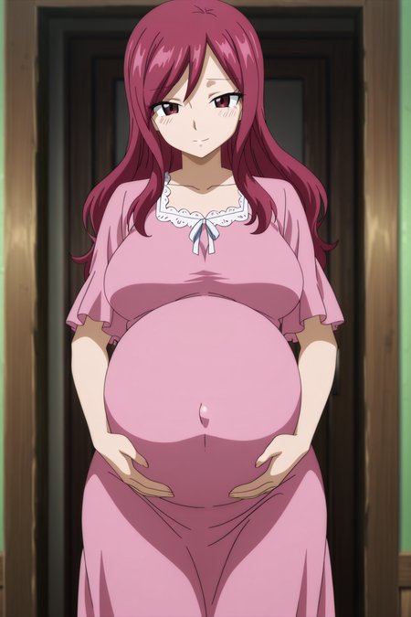 masterpiece, very aesthetic,absurdres,4k,8k,intricate detail,amazing quality,anime coloring, anime screencap,
1girl,
pregnant girl, full-term pregnancy, maternity, big belly, round belly, mother-to-be,
 <lora:Fairy_Tail_Final_Series IL:1> fairytailstyle