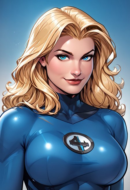 ,score_9, score_8_up, score_7_up, score_6_up, masterpiece, best quality, 1girl, susan storm, blonde hair, blue eyes,bodysuit, gloves, bootszPDXL3, zPDXLxxx, <lora:easynegative:1>  solo, large breasts, portrait, close up,gradient background, slight smile,mouth closed