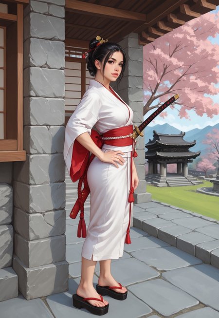 safe_pos, core_9, score_8_up, score_8, semi realistic, ultra detailed, 8k, high quality, hi res, high quality, detailed eyes, perfecteyes, detailed face, 1girl, sharp focus, cowboy-shot, focus on hip, (1girl:1.2), ninja assassin, stealthy outfit, (((katana))), pale skin, short straight black hair, realistic, cinematic angle, cinematic lighting, athletic body, focused face, dark eyes, stealthy pose
BREAK
infiltrating a feudal Japanese castle at night
BREAK
source_ninja_art, rating_explicit, expressive, full body, dynamic pose
BREAK
detailed beautiful background, traditional Japanese architecture, moonlit gardens, cherry blossom trees, ancient stone walls, serene ponds, mysterious shadows
(((full clothed)))