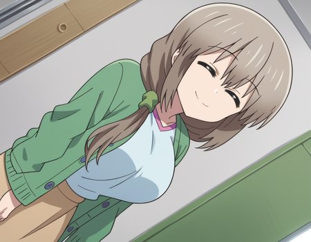 score_9, score_8_up, score_7_up, source_anime,
tsukiuzaki, <lora:tsuki-uzaki-s2-ponyxl-lora-nochekaiser:1>,
tsuki uzaki, long hair, closed eyes, grey hair, large breasts, hair over shoulder, scrunchie, hair scrunchie,
skirt, shirt, white shirt, cardigan, open cardigan, green cardigan, blue shirt, brown skirt,
indoors, bent over, smile,
looking at viewer, cowboy shot, solo, dutch angle,