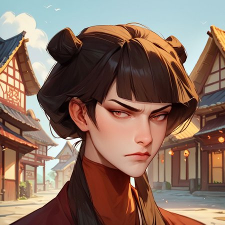 score_9, score_8_up, score_7_up, score_6_up, score_5_up, score_4_up, rating_questionable, Mai, facing the vieer, in a Japanese village, portrait