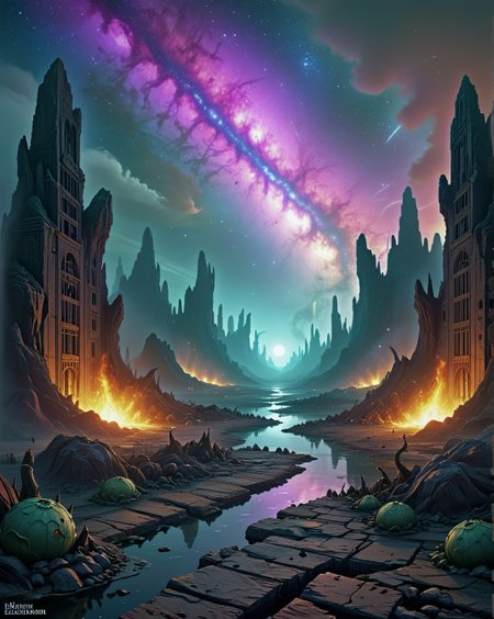 dark fantasy Misty swamp valley stone lotus prisons,Desert night: Milky Way core blazing through atmospheric vacuum,
random character in landcscape,
 <lora:ral-dark-fantasy-il:0.14> dark fantasy, eldritch horror, mythology, apocalyptic,
<lora:extremely_detailed:0.8> extremely detailed,
<lora:DetailMaximizer:0.5>,
 <lora:Dream Scenery XL:0.4> Dream Scenery,
<lora:add-detail-xl:0.3>,
detailxl