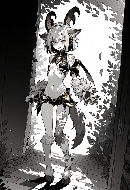 source_anime, detailed eyes, scale suit, dynamic angle, dynamic pose, random emotion,
EnD_Fashion Style,
expressiveh,
detail backround, bedroom,
BREAK 
sharp style, dim lighting, slit lighting, dynamic angle,
 flex, 
 BREAK
(Masterpiece), (expressive eyes), 1girl,
small breast,
Baphomet, animal hands, animal legs, kneehigh fur, hooves, side animal ears, segmented horns,
sexy, slut, revealing clothes,
(score_9, score_8_up, score_7_up),
<lora:MGE_V5.0:1.2>
BREAK
dappled light, dappled sunlight,