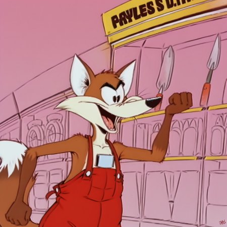 <lora:Payless_DIY_Fox:1>, <lora:StS_PonyXL_Detail_Slider_v1.4_iteration_3:2>, pink background, paylessdiyfox, dark orange fur, fox tail, white underside, long white nose, black nose tip, red overalls, black eyebrows, smiling, male focus, furry, solo, animal ears, fox, (((head portrait))), black pupils, white eyes, white iris, smiling, mouth open, (((raised right fist))), (shaded, best quality, ultra quality, 8k, hdr, sharp details,) ((body turned slightly right)),