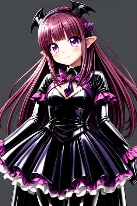 Bad_End_Precure, evil corrupted princess wearing dark pastel (ruffled:1) (gleaming latex:1) gown with (long latex vampire cloak:1) and latex gauntlets, soft lighting, ruffles,
(vmpr),
<lora:more_details:1>,