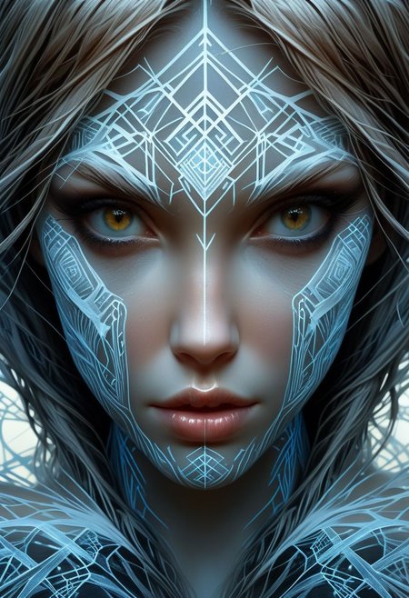 Nordic Rune on girls face, close-up, by Minjae Lee, Carne Griffiths, Emily Kell, Steve McCurry, Geoffroy Thoorens, Aaron Horkey, Jordan Grimmer, Greg Rutkowski, amazing depth, double exposure, surreal, geometric patterns, intricately detailed, bokeh,  perfect balanced, deep fine borders, artistic photorealism , smooth,  great masterwork by Suiras  <lora:add-detail-xl:2>  <lora:Double_Exposure:0.5>