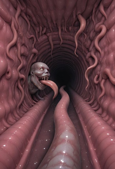 masterpiece, absurdres, best quality, amazing quality, ultra-detailed, newest, extremely detailed, very aesthetic, 
ultra detailed, intricate detail, ultra sharp, 
exquisite detail, exciting background, 
horror, 
BREAK, 
empty tunnel, (no human:1.3), 
tunnel, sewer tunnel, reflection, creepy, dark, dirty, 
monster_wall, tentacles, grey monster, multiple monsters, tentacle pit, licking, tongue, interspecies,
