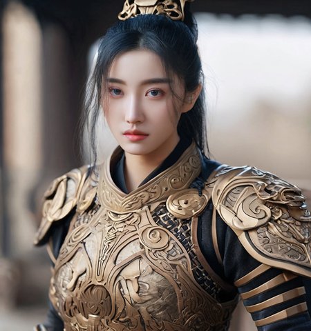 <lora:Qigeä¸­å½ç²è(Chinese_armor)SDXL_v1.0:0.6>,a 25 year old chinese girl,realistic,Qxjia,solo,Background of ancient Chinese cities,detailed_eyes,shoulder_armor, full body,(Black Eyes),looking at viewer,(masterpiece:1.2), (best quality:1.2), perfect eyes, perfect face, perfect lighting, (8K),(perfect anatomy),(highres),