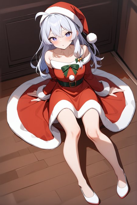 (santa costume), mm-elaina, ahoge, 1girl, solo, skinny, masterpiece, absurdres, high quality, highres, best quality, (full body:1.20), recent <lora:mm-elaina-V02-000003:1.0>