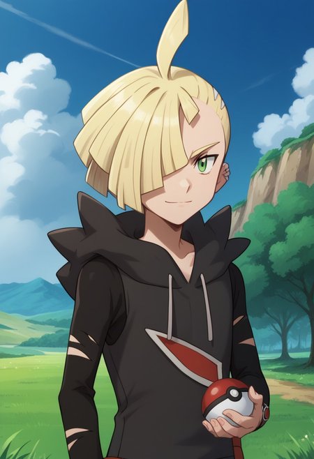 score_9, score_8_up, score_7_up, source_anime, highly detailed, 
gladion, 1boy, male focus, solo, blonde hair, outdoors, green eyes, holding, hair over one eye, poke ball,
holding poke ball, day, closed mouth, smile, sky, hoodie, hood, cloud, piercing, ear piercing, torn clothes,
upper body, ahoge, long sleeves, short hair, blue sky, hood down,
outdoor, grass, trees, day,