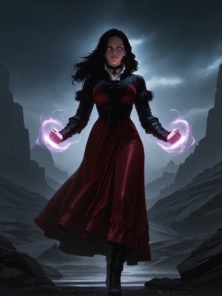 masterpiece, best quality, amazing quality, very aesthetic, absurdres, newest,
<lora:ILTW3Yennefer:1.0>
TW3Yennefer, 1girl, black hair, purple eyes, long hair, looking at viewer, red satin dress, stormy sky, fierce expression, strong posture, epic background, hyperrealistic lighting, moody aesthetic, striking colors, luxury editorial, full body, dynamic pose