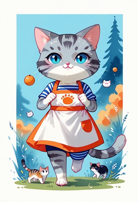 score_7_up, score_8_up, score_9, (full body:1.15), cat, animal kitten, chibi animal cat, Kus1cat, Chibi Art Style, furr, 
cute cat, game character, very cute, chef, watercolor style,
(gray striped cat with an apron running with a sack of flour:1.21),
(detailed background:1.23), HQ,