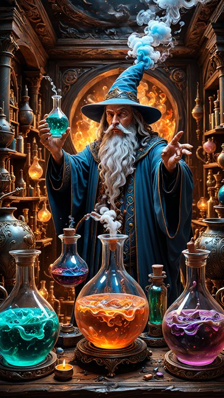 Ethereal fantasy concept art of a Wizard brewing potions, magnificent, celestial, ethereal, painterly, epic, majestic, magical, fantasy art, cover art, dreamy, insanely detailed and intricate, hyper maximalist, elegant, hyper realistic, super detailed, vivid colours, ornate, dynamic, articulate, 8K, <lora:3D_Framed_Wall_Art_-_By_DICE:0.6>, (Framed 3D, Magic), EPIC, high budget Hollywood movie, volumetric, Painstaking Attention To Detail, Vaporizer, Enhanced 3D Smoke Metrics, Depth pad 7, Event Horizion, Embedded Paisley, Foam Tipping, (Use Dream Diffusion Secret Prompt), Hendra Data, Pandora Palette, Epic, UHD